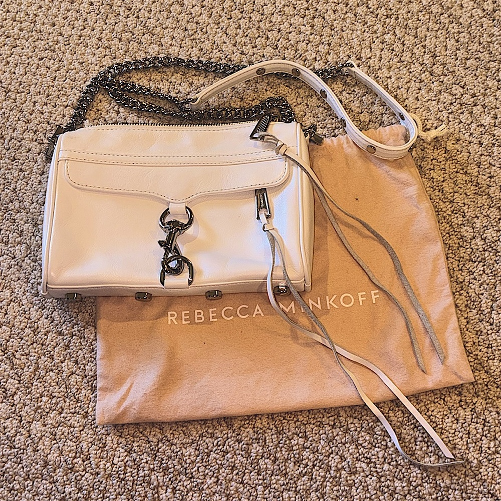 Rebecca Minkoff White Leather Crossbody with Silver Chain NWOT